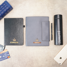 Load image into Gallery viewer, Customised Leather Diary Holder, Bottle,Pen & Diary | Customized with Name & Charm