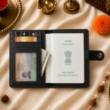 Load image into Gallery viewer, Personalized Wallet, Passport Holder, Eyewear Case, Keychain & Bottle Combo with Custom Name Rudraksha Rakhi | Premium Gift Set for Brother