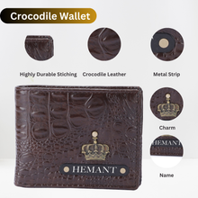 Load image into Gallery viewer, Personalized Crocodile Leather Name Men's Wallet Keychain and Belt | Best Customized Gift Combo for Boyfriend Friend Husband Father & Son