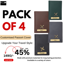 Load image into Gallery viewer, Personalized Leather Name Passport Cover with Charm For Family (Pack Of 4)