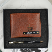 Load image into Gallery viewer, Personalised Leather Name Men's Wallet & Pen | Best Customised Gift Combo for Boyfriend Friend Husband Father & Son