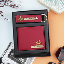 Load image into Gallery viewer, Personalized Men's Leather Wallet & Keychain with Name & Charm