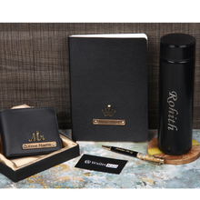 Load image into Gallery viewer, Personalised Men's Wallet, Pen, Diary & Temperature Bottle  (Black Color Combo)