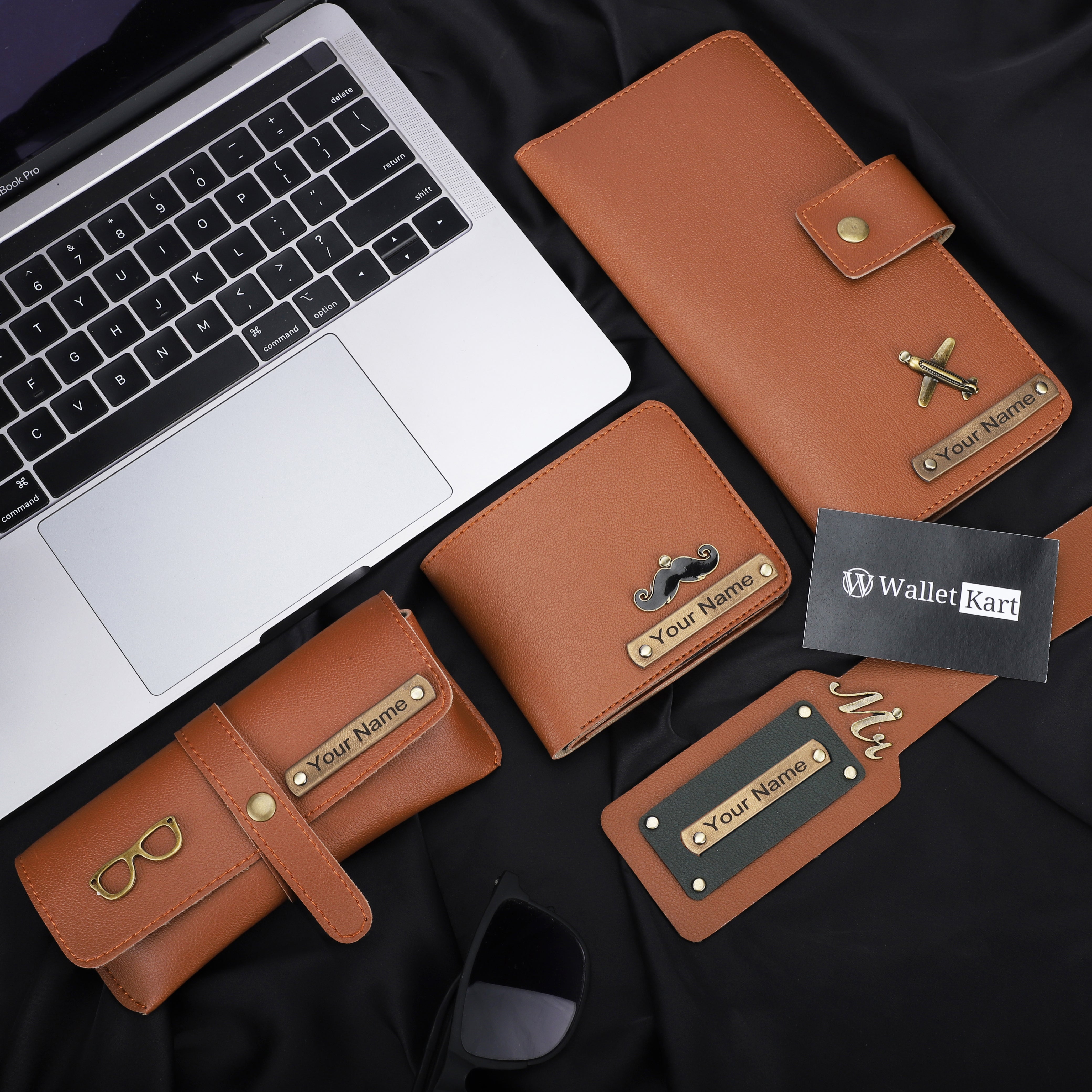 Personalised Men's Wallet, Eyewear case, Luggage Tag & Travel Wallet w WalletKart.in