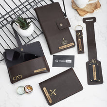 Load image into Gallery viewer, Personalised Leather Passport Cover Travel Wallet Luggage Tag Keychain and Eyewear Case with name and charm for Men/Women