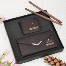 Load image into Gallery viewer, Personalised Leather Name Men's Wallet & Female's Clutch Combo For Couple