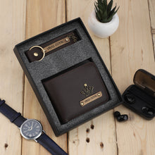 Load image into Gallery viewer, Personalized Men's Leather Wallet & Keychain with Name & Charm