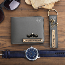 Load image into Gallery viewer, Personalized Men's Leather Wallet & Keychain with Name & Charm