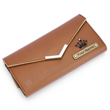 Load image into Gallery viewer, Personalized Leather Name Clutch & Travel Wallet Combo, Women's Gift Combo for Girlfriend, Friend, Wife, Mother & Sister