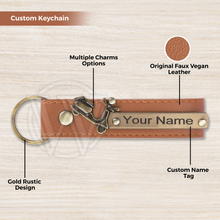Load image into Gallery viewer, Personalized Men's Leather Wallet & Keychain with Name & Charm