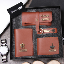 Load image into Gallery viewer, Personalized Men's Wallet, Keychain, Eyewear Case & Passport Cover with Name. & Charm Gift Combo