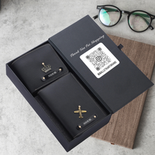 Load image into Gallery viewer, Personalized  Leather Name Men&#39;s Wallet and Passport Cover | Best Customized Gift Combo for Boyfriend Friend Husband Father &amp; Son

