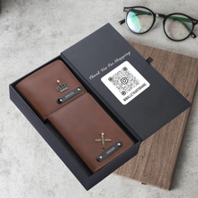 Load image into Gallery viewer, Personalized  Leather Name Men&#39;s Wallet and Passport Cover | Best Customized Gift Combo for Boyfriend Friend Husband Father &amp; Son
