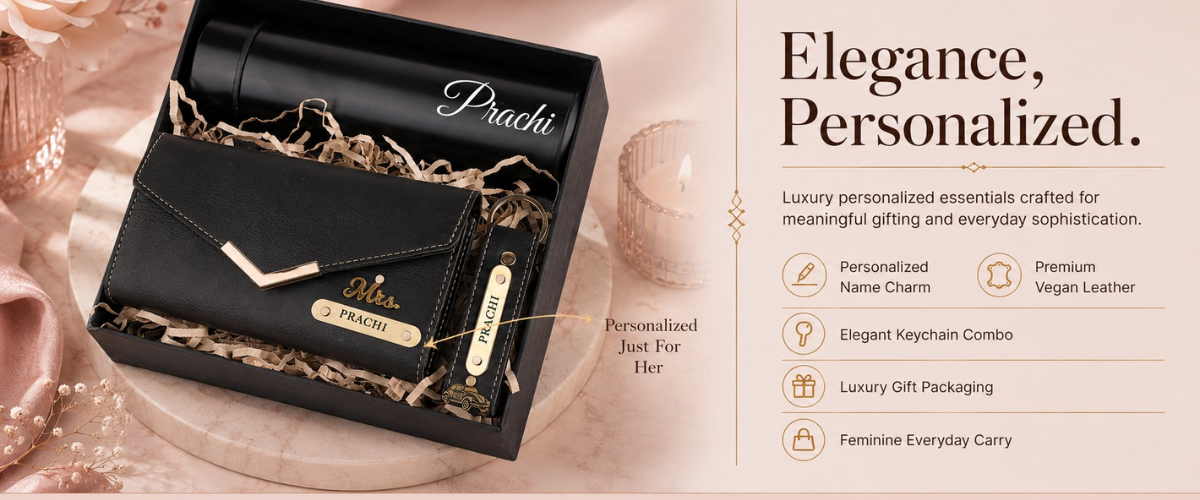 Exclusive Personalized Custom Gift Set | Clutch, Keychain & Bottle Set for Women | Thoughtful Gift for Loved Ones
