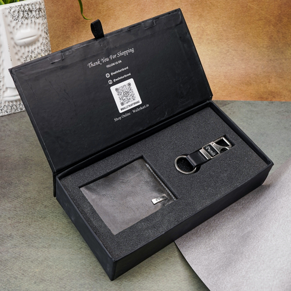 Buy Personalised Wallet & Metal Keychain for Men | Handmade Leather Wallet & Metal Keychain with Name | Customised Men’s Wallet  (STYLE ID #23)