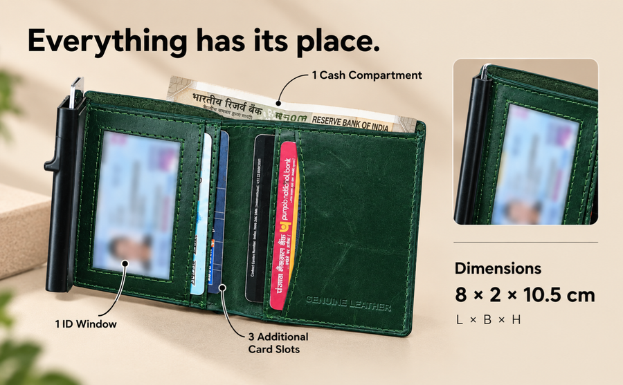 VALENTE Men's Genuine Leather RFID Blocking Bi-Fold Wallet – 6 Pop-Up Cards, 3 Card Slots, 1 ID Window, Magnetic Closure (STYLE ID#44)