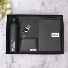 Load image into Gallery viewer, Personalized Genuine Leather Name Men&#39;s Wallet, Metal Keychain, Diary and H2GO Bottle |  Customised (4 in 1) Gift Combo (STYLE ID #21)
