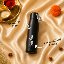 Load image into Gallery viewer, Personalized Wallet, Passport Holder, Eyewear Case, Keychain &amp; Bottle Combo with Custom Name Rudraksha Rakhi | Premium Gift Set for Brother
