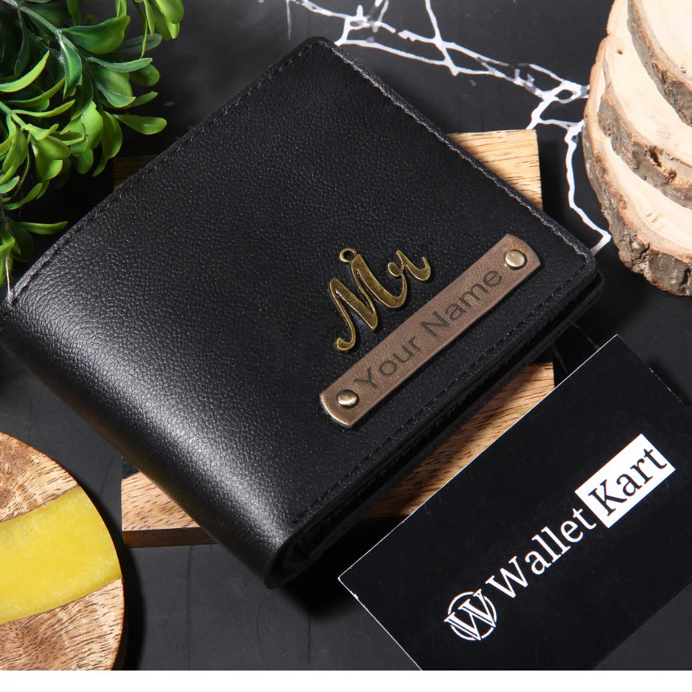 Personalized Men's Wallet with Name & Charm