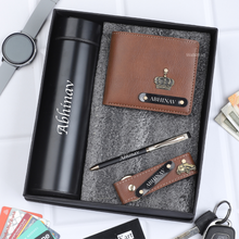 Load image into Gallery viewer, Personalized Leather Name Wallet Pen Keychain And Bottle For Men
