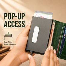 Load image into Gallery viewer, WALLETKART VALENTE Smart RFID Card Holder Wallet for Men | Genuine Leather &amp; Aluminum Pop-Up Wallet | Modern Minimalist EDC Wallet (Style ID #44)
