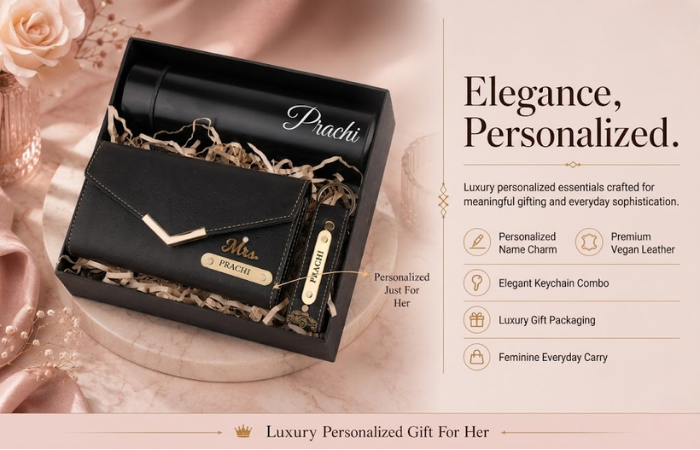 Exclusive Personalized Custom Gift Set | Clutch, Keychain & Bottle Set for Women | Thoughtful Gift for Loved Ones
