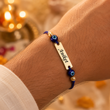 Load image into Gallery viewer, Personalized Evil Eye Rakhi with Custom Name | Raksha Bandhan Rakhi for Brother
