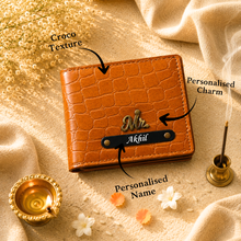 Load image into Gallery viewer, Personalized Croco Texture Leather Wallet with Personalized Rakhi Gift Set | Premium Gift Box with Roli &amp; Chawal | Raksha Bandhan Gift for Brother
