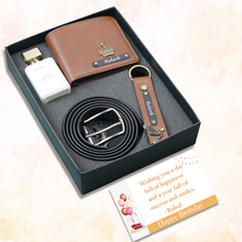 Load image into Gallery viewer, Personalised 4-in-1 Gift Combo for Men – Wallet, Belt, Keychain &amp; Perfume | Birthday Gift for Him
