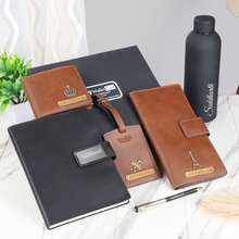 Load image into Gallery viewer, Personalized  Leather Name Men&#39;s Wallet Travel wallet Luggage tag Pen Diary and  H2GO Bottle | (6 in 1) Best Gift Combo for Boyfriend Friend Husband Father &amp; Son
