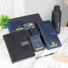 Load image into Gallery viewer, Personalized  Leather Name Men&#39;s Wallet Travel wallet Luggage tag Pen Diary and  H2GO Bottle | (6 in 1) Best Gift Combo for Boyfriend Friend Husband Father &amp; Son
