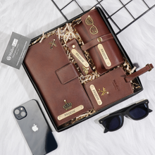 Load image into Gallery viewer, Personalized  Leather Name Travel wallet Luggage Tag Keychain And Eyewear case For Men
