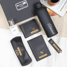 Load image into Gallery viewer, Personalized Leather Name Men&#39;s Wallet Keychain Passport Cover Eyewear H2GO Bottle and Perfume | Customised  Gift (6 in 1 ) Combo for Boyfriend Friend Husband Father &amp; Son
