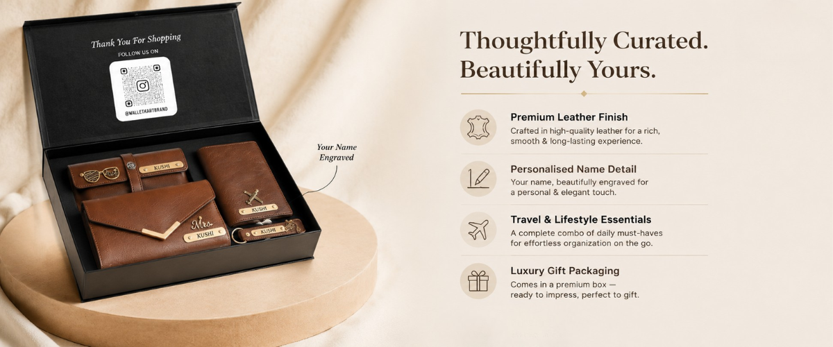 Personalized Gift Combo for Women | 4-in-1 Customized Leather Clutch Set with Name