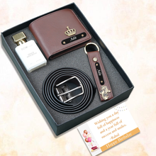 Load image into Gallery viewer, Personalised 4-in-1 Gift Combo for Men – Wallet, Belt, Keychain &amp; Perfume | Birthday Gift for Him
