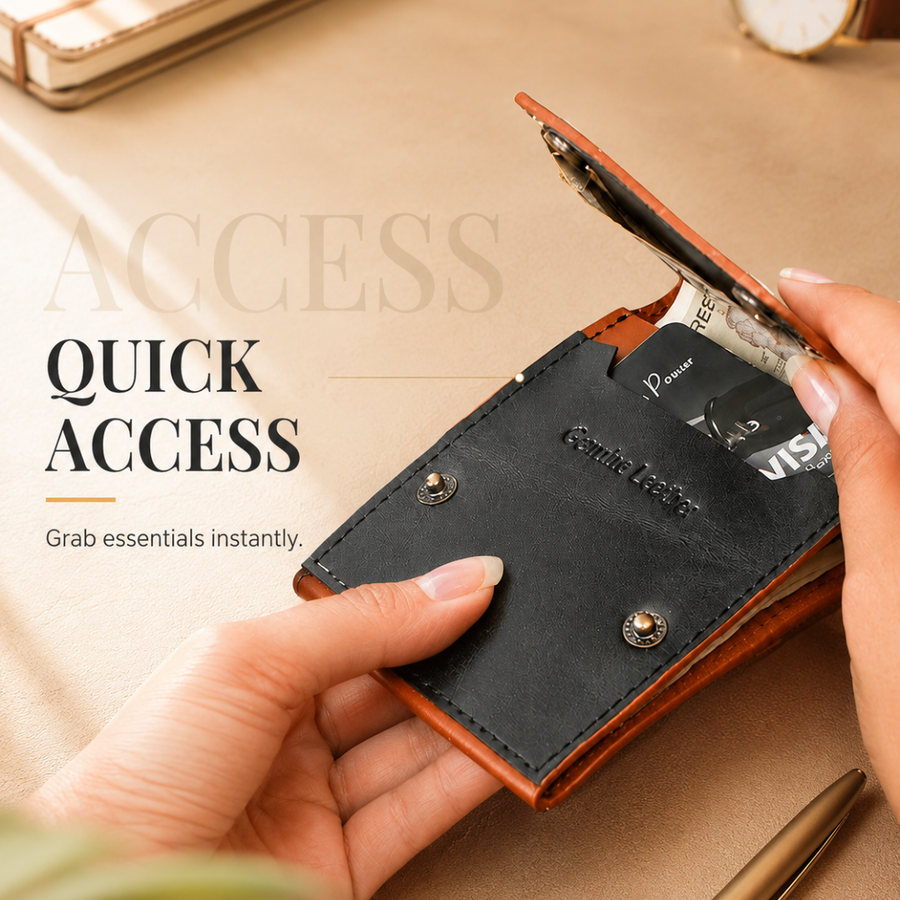Cash Wrap Genuine Leather Card Holder Wallet for Men | Compact Cash & Card Organizer Wallet |  Flip Top Card Wallet for Unisex | Minimalist Card Organizer ( STYLE ID#41 )