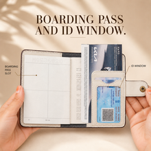 Load image into Gallery viewer, Personalized Passport Holder with Name for Men &amp; Women | Custom Name Travel Wallet with Golden Plate &amp; Charm | Textured Passport Cover with Card Slots &amp; Secure Snap Closure
