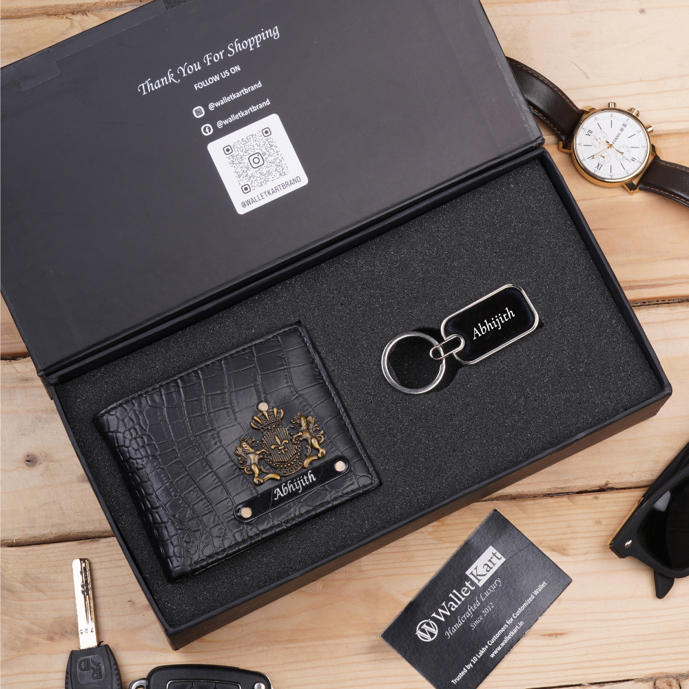 Personalized Crocodile Leather Name Men's Wallet and Keychain