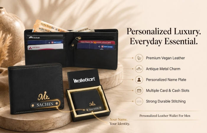 Personalised Leather Wallet for Men with Name & Charm | Custom Engraved Gift