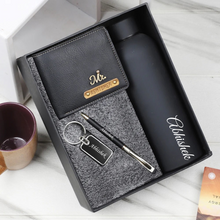 Load image into Gallery viewer, Premium Customized 4 in 1 Combo – Leather Wallet Pen Metal Keychain And Bottle
