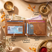 Load image into Gallery viewer, Personalized Wallet &amp; Rudraksha Rakhi Gift Set with Roli &amp; Chawal | Luxury Raksha Bandhan Gift for Brother (Style 15)
