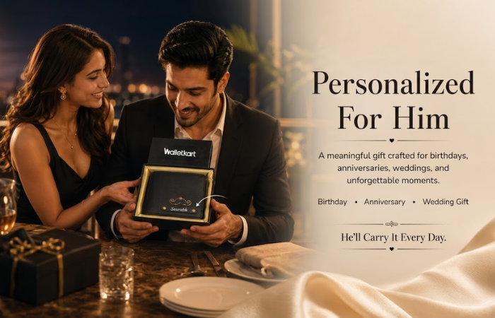 Personalised Leather Wallet for Men with Name & Charm | Custom Engraved Gift