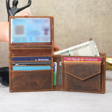 Load image into Gallery viewer, Hunter Genuine Leather RFID Protected Bifold Wallet for Men | 8 Card Slots, Flip ID Window &amp; Coin Pocket (STYLE ID #24)
