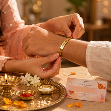 Load image into Gallery viewer, Personalized Gold Bracelet Rakhi with Custom Name | Premium Raksha Bandhan Gift for Brother (7.0)
