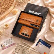 Load image into Gallery viewer, Personalized Couple Clutch &amp; Wallet Gift Set with Custom Name | Premium Croco Texture Gift Combo for Him &amp; Her | Birthday, Anniversary &amp; Wedding Gift
