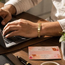 Load image into Gallery viewer, Personalized Gold Bracelet Rakhi with Custom Name | Premium Raksha Bandhan Gift for Brother (7.0)
