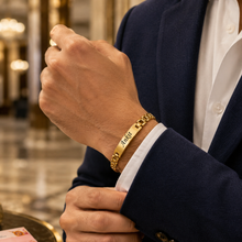 Load image into Gallery viewer, Personalized Gold Bracelet Rakhi with Custom Name | Premium Raksha Bandhan Gift for Brother (7.0)
