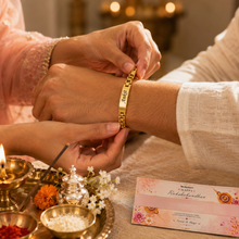 Load image into Gallery viewer, Personalized Gold Bracelet Rakhi with Custom Name | Premium Raksha Bandhan Gift for Brother (7.0)

