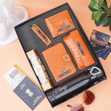 Load image into Gallery viewer, Personalized Premium Gift Combo for Men with Custom Name | Croco Texture Wallet, Passport Holder, Eyeglass Case, Keychain, Bottle &amp; Ferrero Rocher Chocolate | Gift Set for Men
