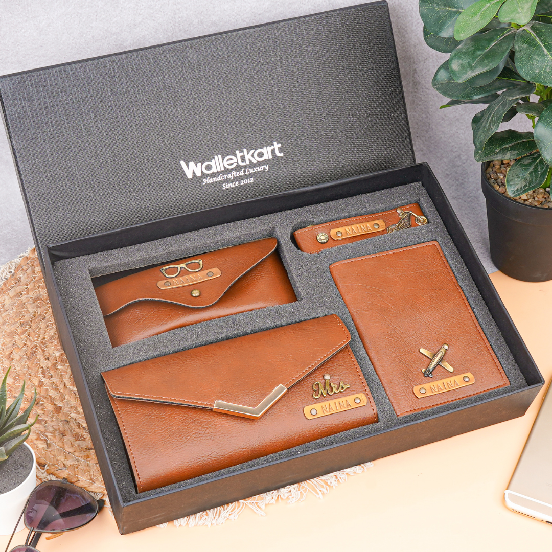 Personalised Name Embossed 4-in-1 Women's Clutch Combo Gift for Her